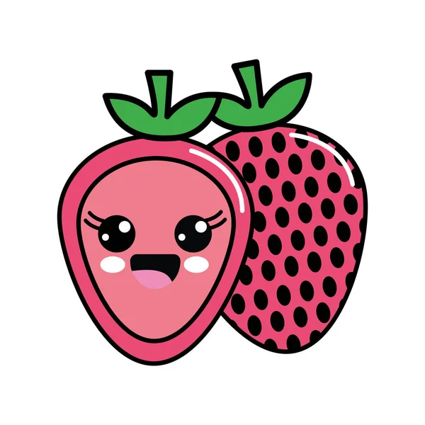 Färg Kawaii Skrämde Strawberry Ikon Vektor Illustraction Design — Stock vektor