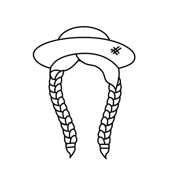 Ligne Beaux Cheveux Avec Chapeau Dans Tête Vecteur Illustration — Image vectorielle