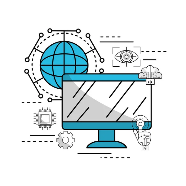 Zukunftstechnologien Mit Globaler Vektor Illustration Des Informationssystems — Stockvektor