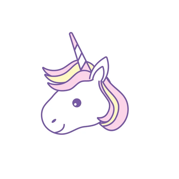 Unicorn Lucu Kepala Dengan Tanduk Dan Gaya Rambut Vektor Ilustrasi - Stok Vektor