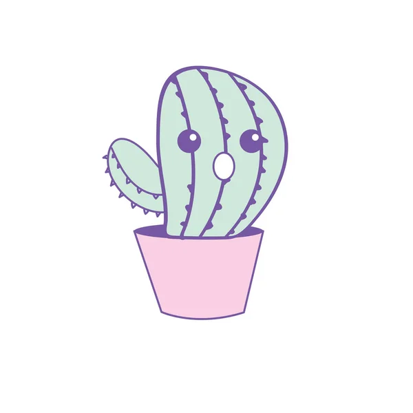 Kawaii Simpatico Divertente Cactus Pianta Vettoriale Illustrazione — Vettoriale Stock