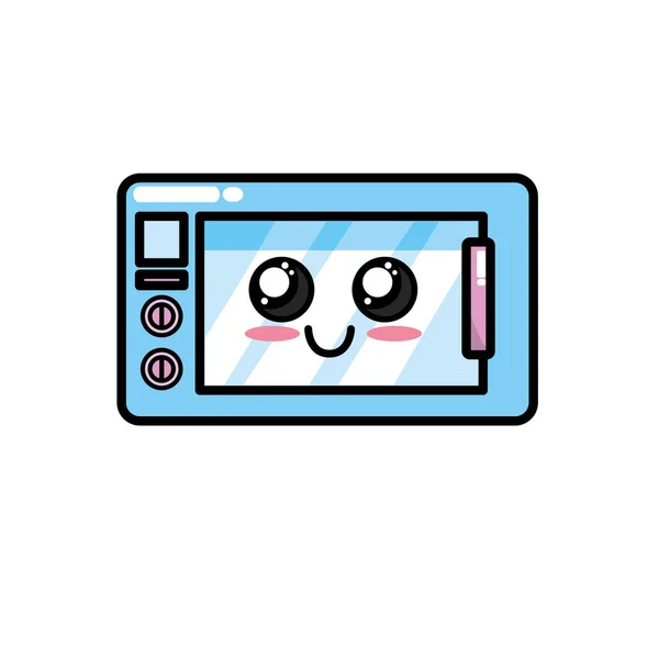 Kawaii Lindo Feliz Microondas Tecnología Vector Ilustración — Archivo Imágenes Vectoriales