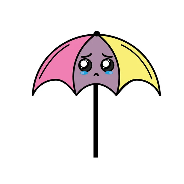 Kawaii Söta Gråtande Paraply Emoji Vektorillustration — Stock vektor