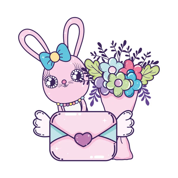Cute Rabbit Hearts Valentine Day Greeting Card Vector Illustration — Stock Vector