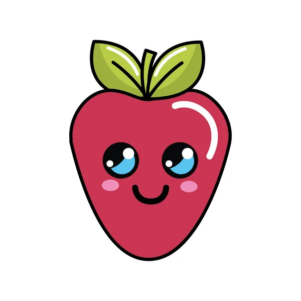 Kleur Kawaii Gelukkig Aardbei Pictogram Vector Illustratie Ontwerp — Stockvector