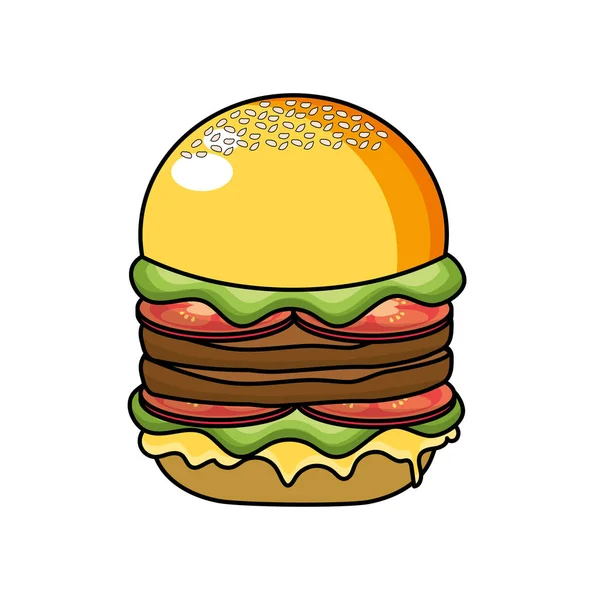 Lezzetli Hamburger Fast Food Yemek Vektör Çizim — Stok Vektör