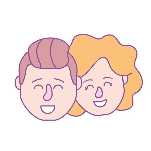 Cabeça Casal Avatar Com Desenho Penteado Ilustração Vetorial — Vetor de Stock