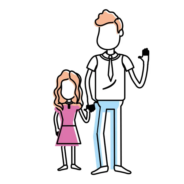 Padre Con Hija Juntos Tomados Mano Ilustración Vectorial — Vector de stock