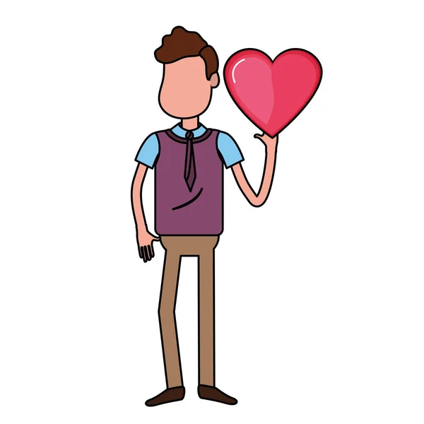 Homme Avec Beau Coeur Dans Main Usure Mignonne Illustration Vectorielle — Image vectorielle
