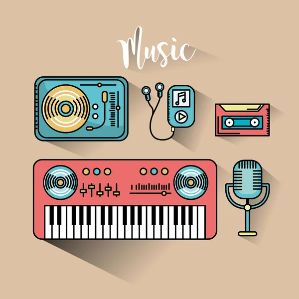 Definir Elementos Para Ouvir Reproduzir Ilustração Vetor Música — Vetor de Stock