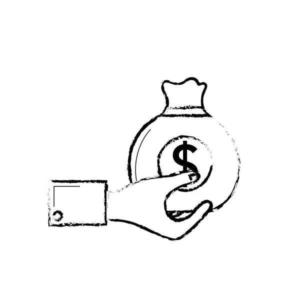 Figure Man Hand Bag Cash Money Vector Illustration — Stock Vector