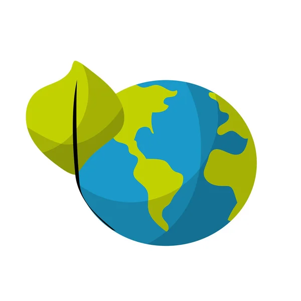 Planeta Terra Global Com Símbolo Folha Para Ilustração Vetores Cuidado — Vetor de Stock