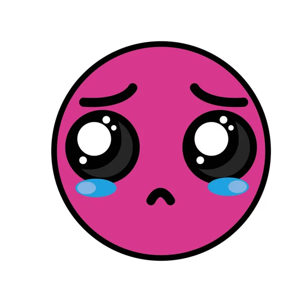可爱的卡瓦伊哭的脸和悲伤的矢量插图 — 图库矢量图片