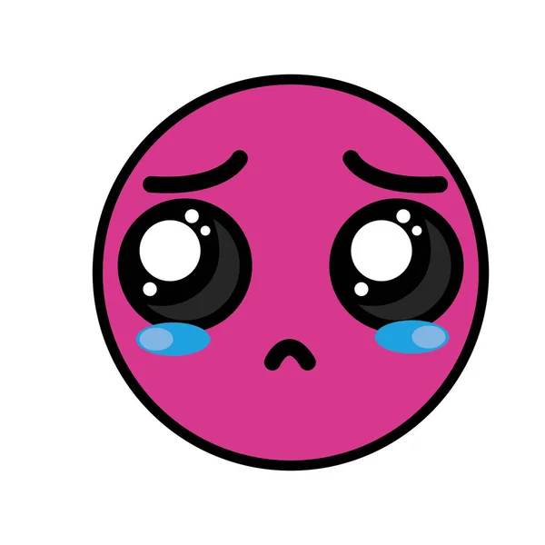 Lindo Kawaii Llorar Cara Triste Vector Ilustración — Vector de stock