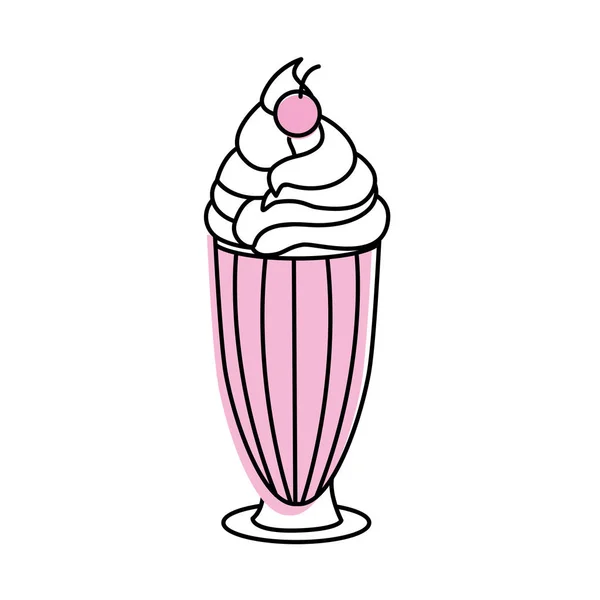 Tasty Ice Cream Cherry Glass Cup Vector Illustration — Stock Vector