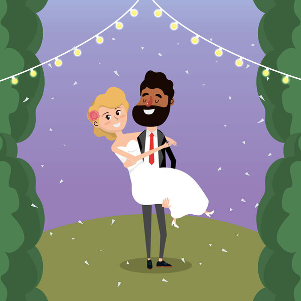 couple married with lights decoration design vector illustration