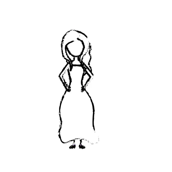 Figura Mujer Feliz Con Peinado Vestido Elegante Vector Ilustración — Vector de stock