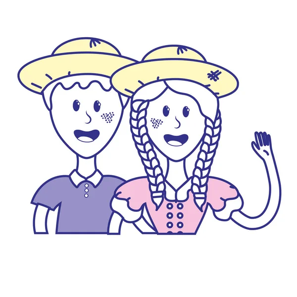 Χαριτωμένο Ζευγάρι Βραζιλίας Καπέλο Και Ρούχα Χαρακτηριστική Εικονογράφηση Φορέα — Διανυσματικό Αρχείο