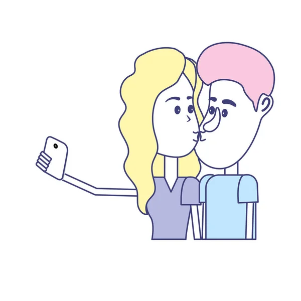 Çiftin Öpüştüğünü Akıllı Telefon Vektör Çizim Ile Alarak Selfie — Stok Vektör