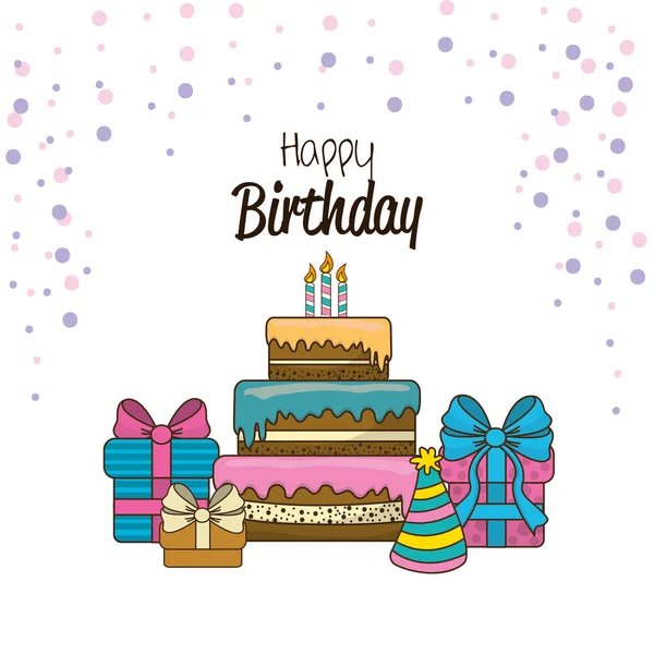 Happy Birthday Pastel Candle Gift Hat Party Vector Illustration — Stock Vector