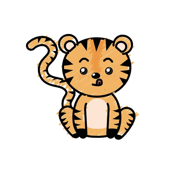 Animal Sauvage Tigre Mignon Avec Illustration Vectorielle Expression Faciale — Image vectorielle