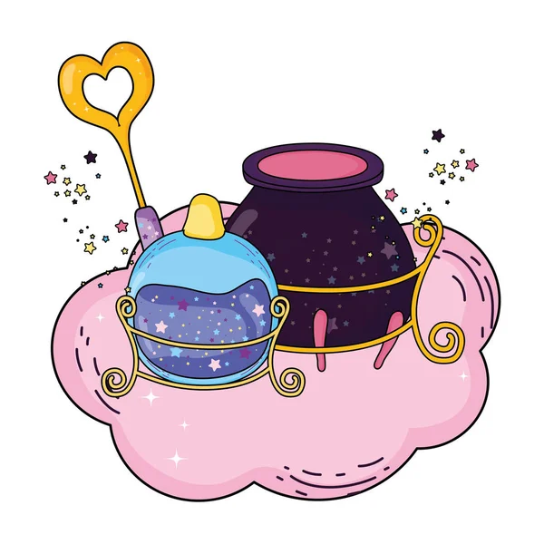 iksir şişesi vektör çizim tasarım ile sihirli cadı kazanı