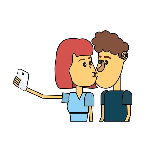 Couple Embrasser Prendre Selfie Avec Illustration Vectorielle Smartphone — Image vectorielle