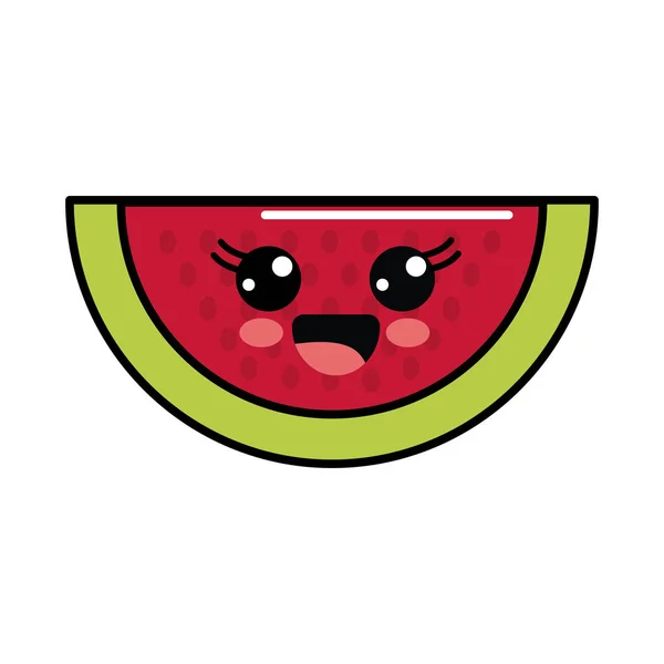 Farbe Kawaii Glücklich Wassermelone Symbol Vektor Illustration Design — Stockvektor