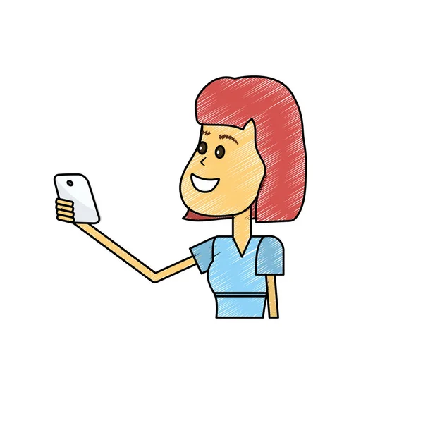 Beauté Femme Avec Coiffure Smartphone Dans Vecteur Main Illustrtaion — Image vectorielle