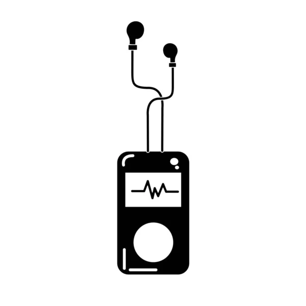 Contour Mp3 Player Rhythm Cardiac Headphones Vector Illustration — Stock Vector