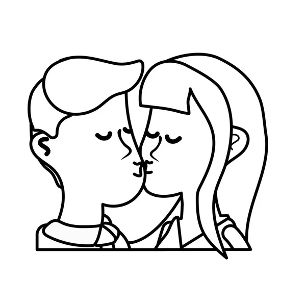 Linha Bonito Casal Beijando Uma Cena Romântica Ilustração Vetorial — Vetor de Stock