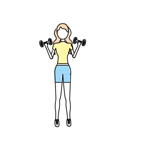 Femme Avec Haltère Pour Faire Exercice Illustration Vectorielle — Image vectorielle