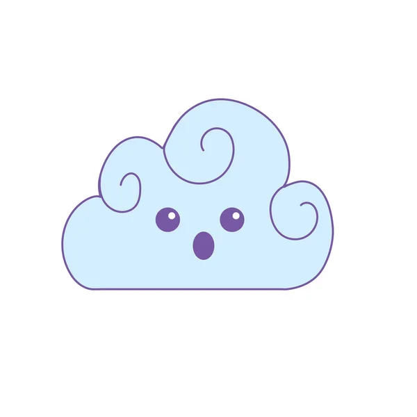 Kawaii Cute Surprised Cloud Weather Vector Illustration — Stock Vector