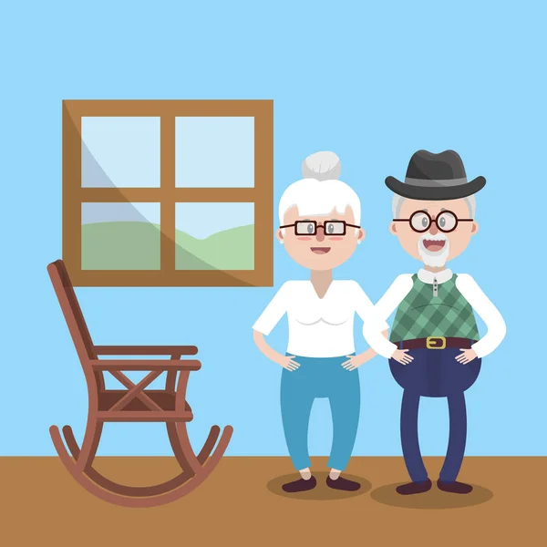Avós Juntos Casa Com Ilustração Vetor Cadeira — Vetor de Stock