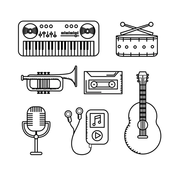 Définir Des Éléments Pour Écouter Jouer Musique Illustration Vectorielle — Image vectorielle