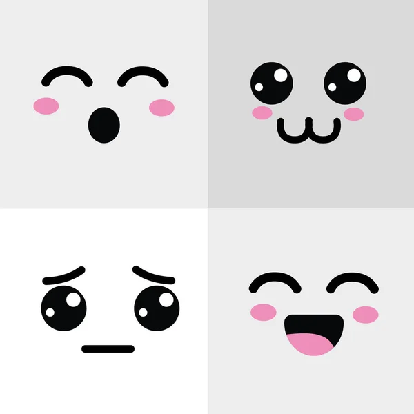 Kawaii Funny Happy Sad Face Icon Vector Illustraction Design — Stok Vektör