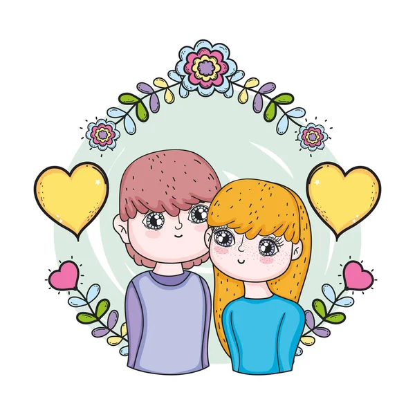 Valentine Day Greeting Card Cute Couple Vector Illustration — Stock Vector