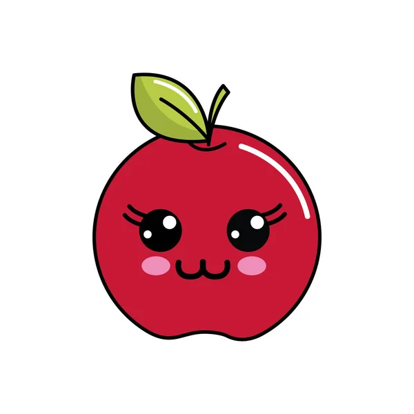 Color Kawaii Icono Manzana Feliz Diseño Ilustración Vectorial — Vector de stock