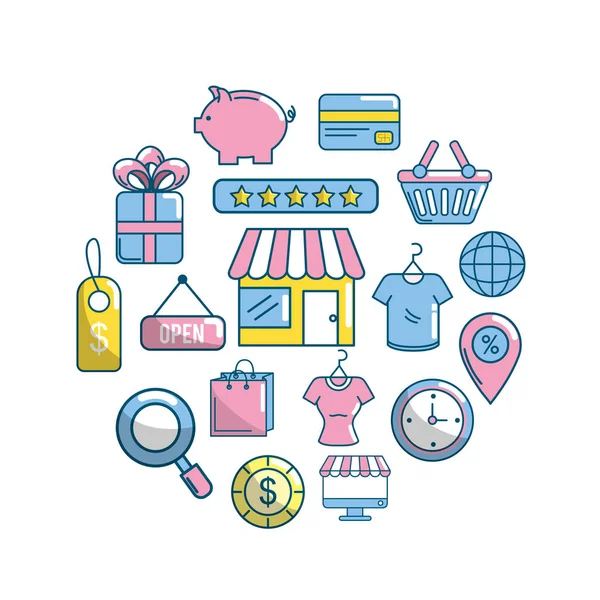 Mettre Les Achats Ligne Pour Marketing Ecommerce Illustration Vectorielle — Image vectorielle