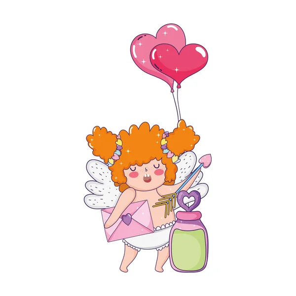 Valentine Day Greeting Card Cute Cupid Girl Vector Illustration — Stock Vector