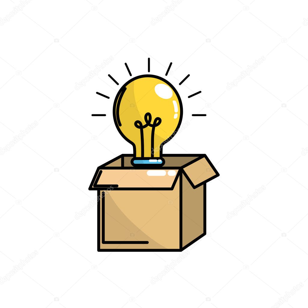 open box with electric bulb light vector illustration