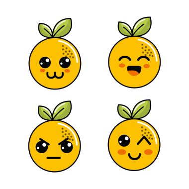 kawaii orange diferents faces icon, vector illustration design