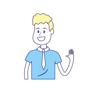 elinizi kaldırın ve güzel giyim, vektör çizim ile şirin adam