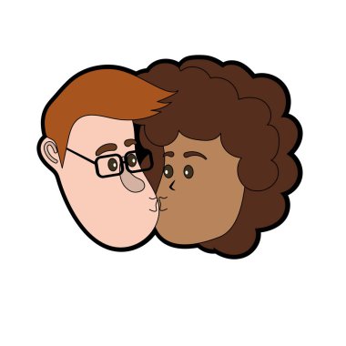 avatar çift yüz saç modeli tasarım vektör çizim ile öpüşme