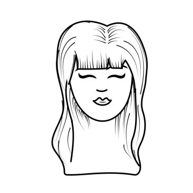 satır sevimli kadın yüz saç modeli, vektör çizim ile