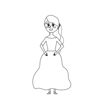 satır mutlu gelin saç modeli ve zarif elbise vektör çizim ile