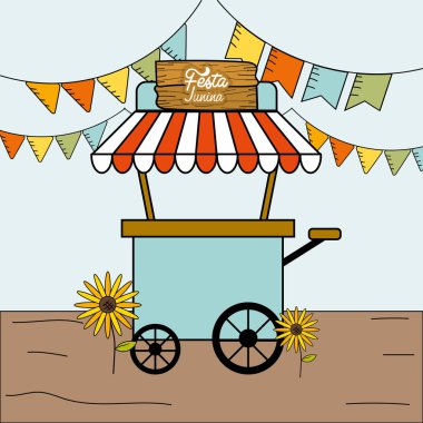 Festa junina bayrakları parti arabalı lokanta, vektör çizim ile