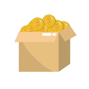 open box with coins cash money inside vector illustration