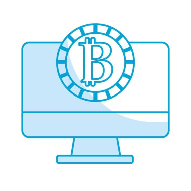 siluet bilgisayar teknolojisi ile bitcoin para birimi içinde vektör çizim