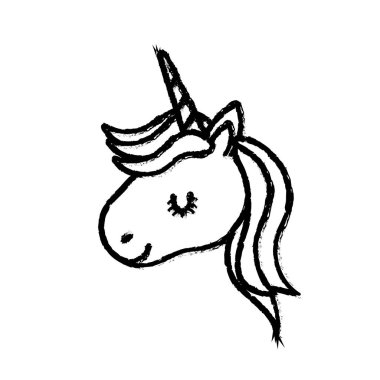 şirin tek boynuzlu at kafa boynuz ve saç şekli vektör çizim ile rakam